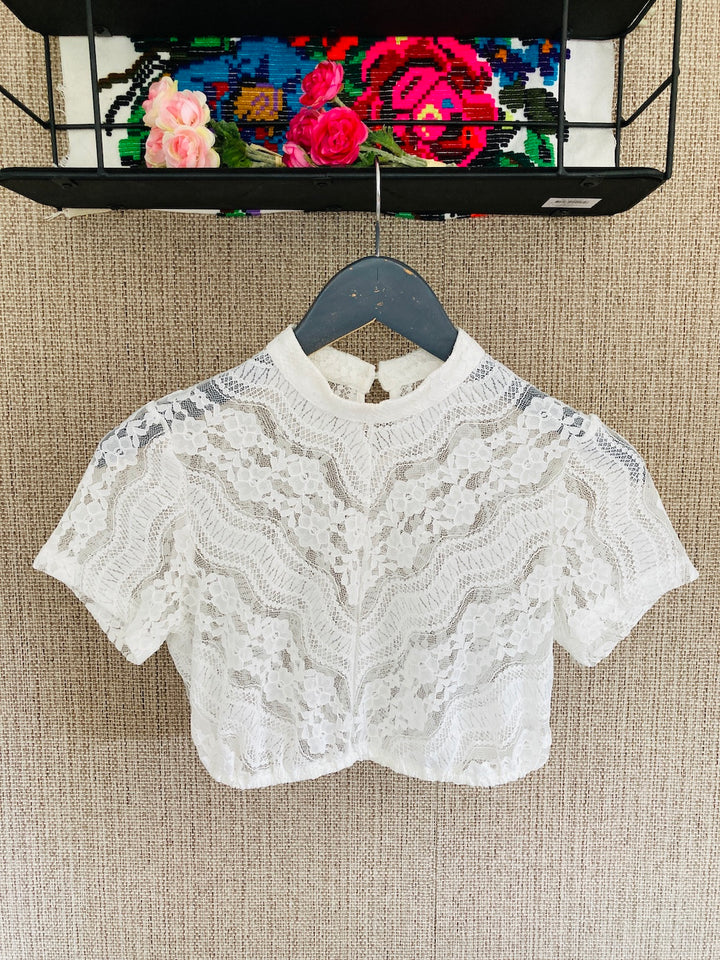 Lace blouse with stand-up collar